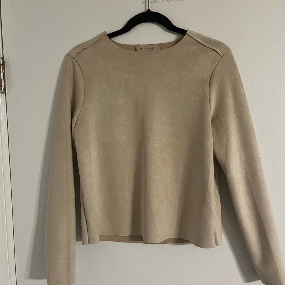 PHILOSOPHY Suede Tan Crew Neck Shirt: Size S